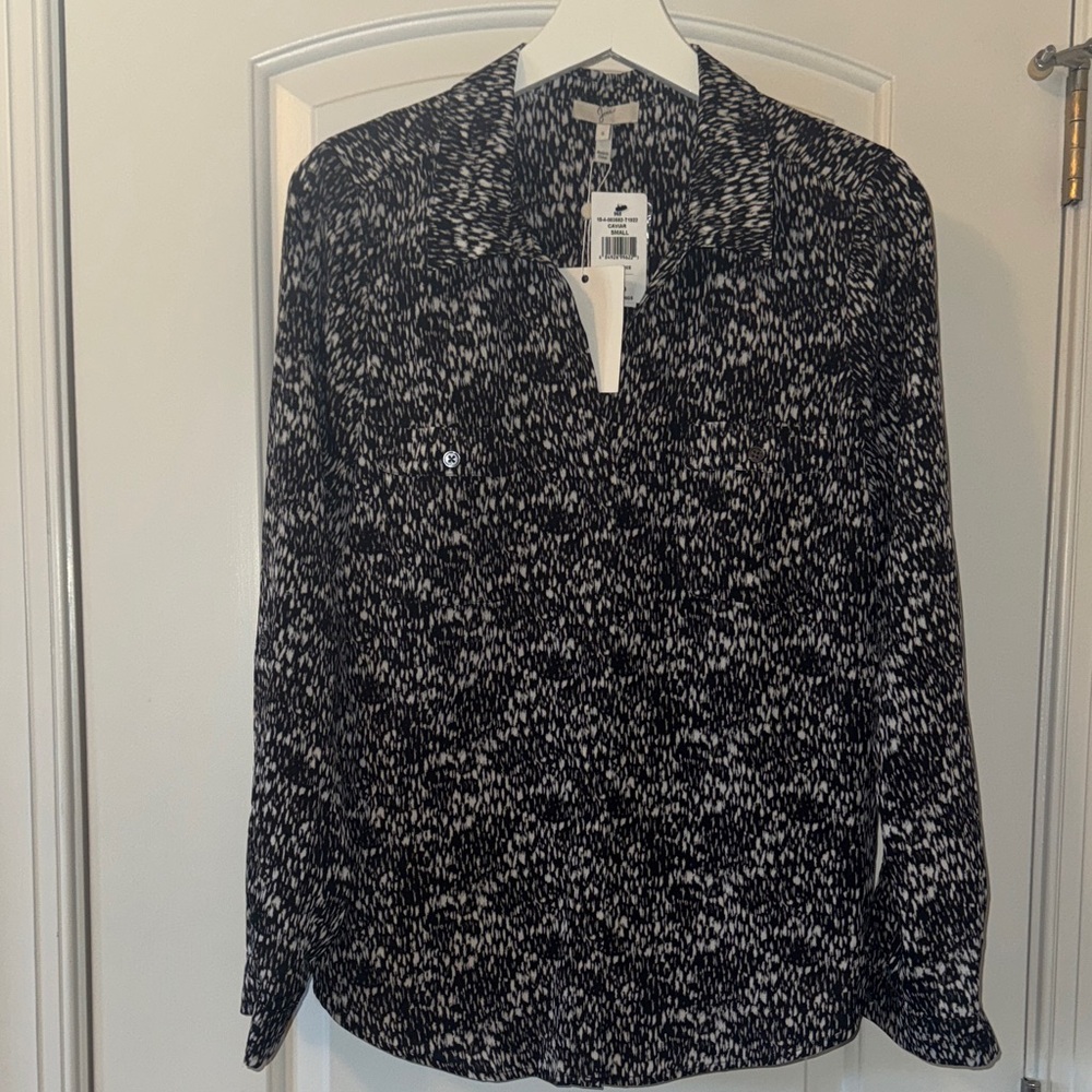 Joie Black and White Patterned Blouse